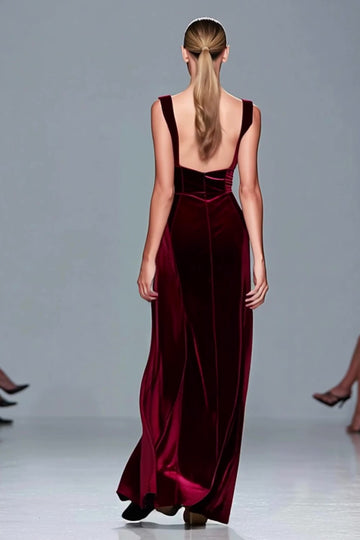 Burgundy Velvet Sheath Formal Dress with Slit